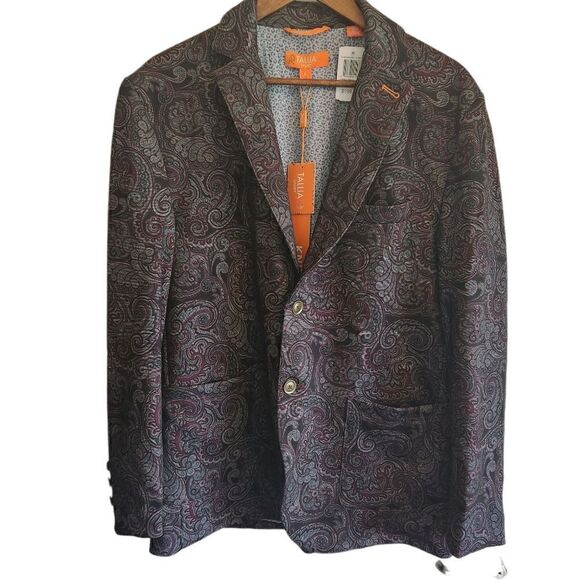 TALLIA Men's Paisley Burgundy and Gray Sports Coat Blazer Size Large - Picture 1 of 7